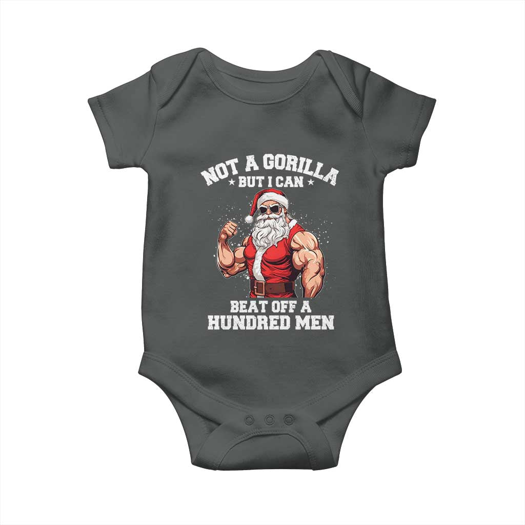 Funny Muscle Santa Baby Onesie Not A Gorilla But I Can Beat Off 100 Men Bodybuilder Christmas TS10 Dark Heather Print Your Wear