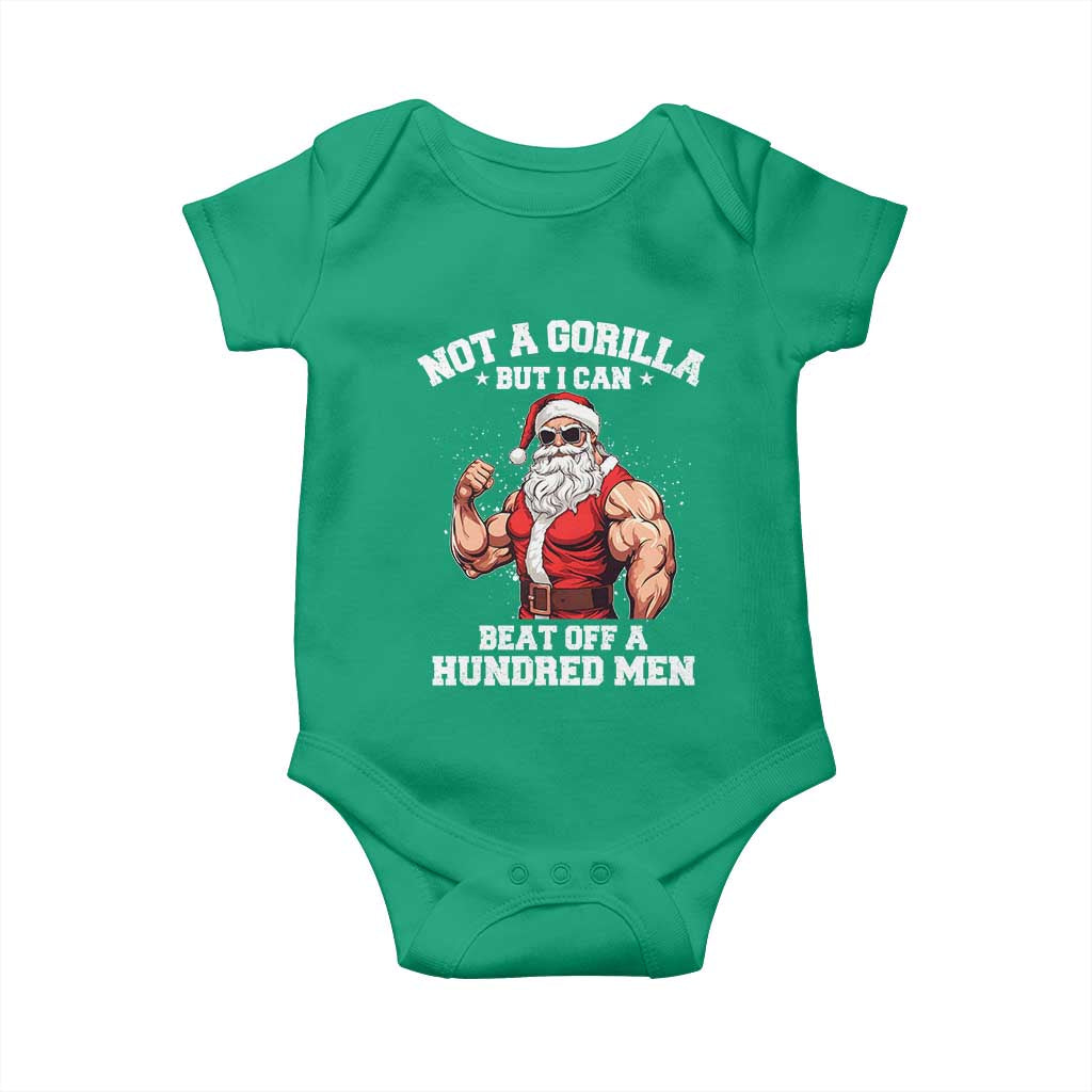Funny Muscle Santa Baby Onesie Not A Gorilla But I Can Beat Off 100 Men Bodybuilder Christmas TS10 Irish Green Print Your Wear