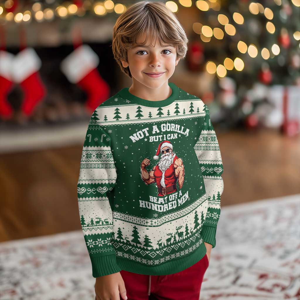 Funny Muscle Santa Ugly Christmas Sweater Not A Gorilla But I Can Beat Off 100 Men Bodybuilder Xmas TS10 Forest Green Beige Print Your Wear