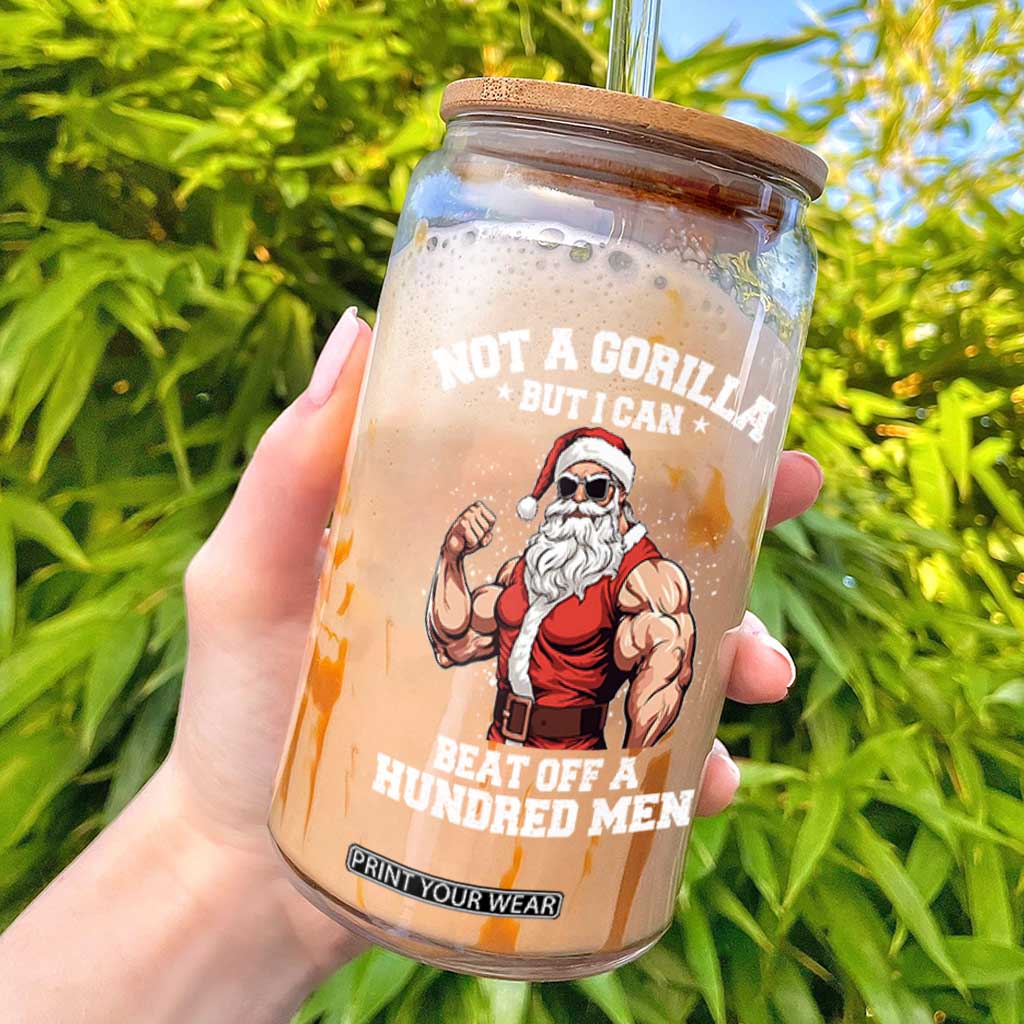 Funny Muscle Santa Glass Can Not A Gorilla But I Can Beat Off 100 Men Bodybuilder Christmas TS10 Black Print Your Wear