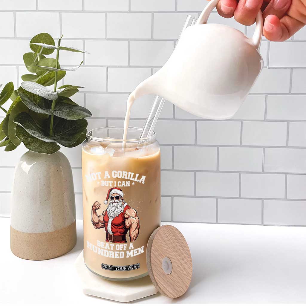 Funny Muscle Santa Glass Can Not A Gorilla But I Can Beat Off 100 Men Bodybuilder Christmas TS10 Print Your Wear