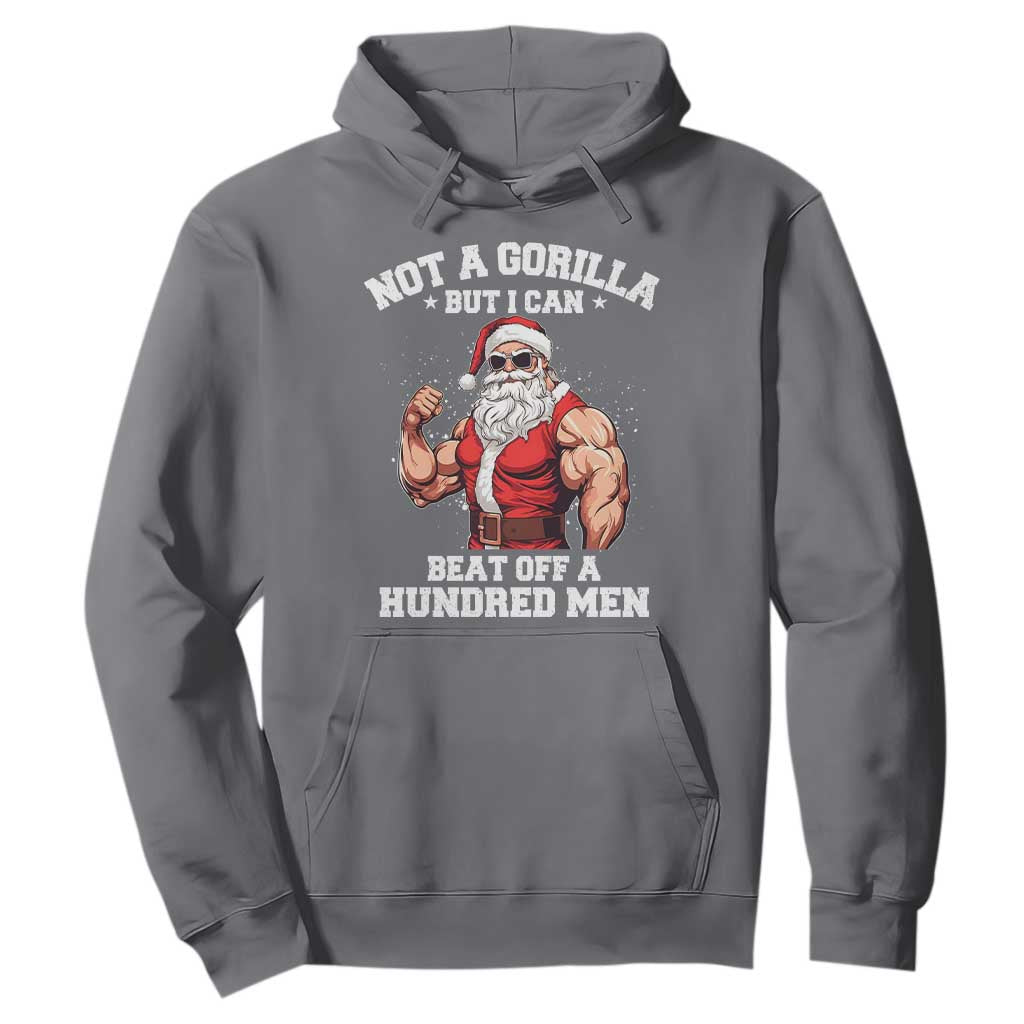 Funny Muscle Santa Hoodie Not A Gorilla But I Can Beat Off 100 Men Bodybuilder Christmas TS10 Charcoal Print Your Wear