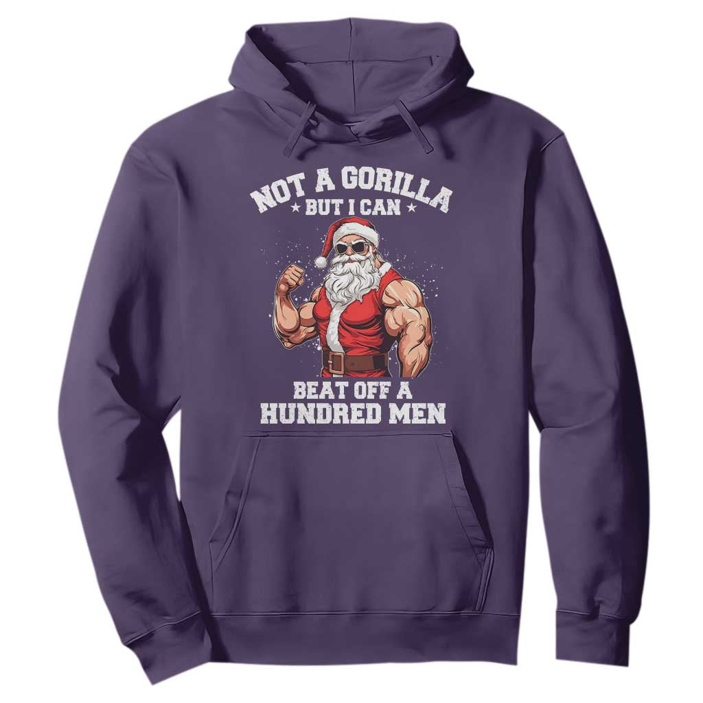 Funny Muscle Santa Hoodie Not A Gorilla But I Can Beat Off 100 Men Bodybuilder Christmas TS10 Purple Print Your Wear
