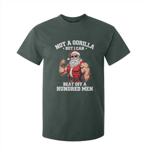 Funny Muscle Santa T Shirt For Kid Not A Gorilla But I Can Beat Off 100 Men Bodybuilder Christmas TS10 Dark Forest Green Print Your Wear