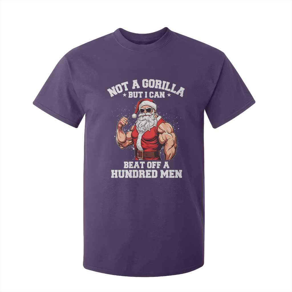 Funny Muscle Santa T Shirt For Kid Not A Gorilla But I Can Beat Off 100 Men Bodybuilder Christmas TS10 Purple Print Your Wear