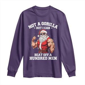 Funny Muscle Santa Long Sleeve Shirt Not A Gorilla But I Can Beat Off 100 Men Bodybuilder Christmas TS10 Purple Print Your Wear
