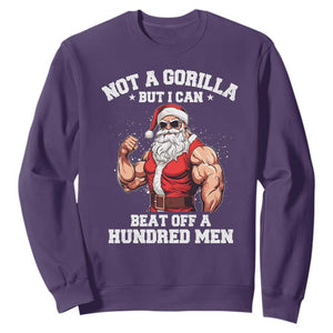 Funny Muscle Santa Sweatshirt Not A Gorilla But I Can Beat Off 100 Men Bodybuilder Christmas TS10 Purple Print Your Wear