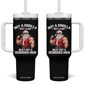 Funny Muscle Santa Tumbler With Handle Not A Gorilla But I Can Beat Off 100 Men Bodybuilder Christmas TS10 One Size: 40 oz Black Print Your Wear