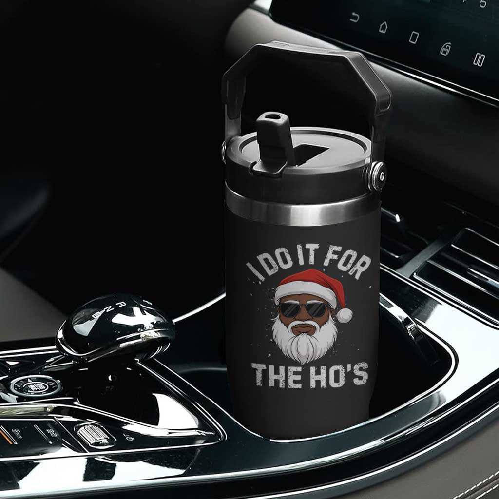 I Do It For The Hos Black Santa Christmas Flip Straw Tumbler Funny Inappropriate Rude Santa - Print Your Wear