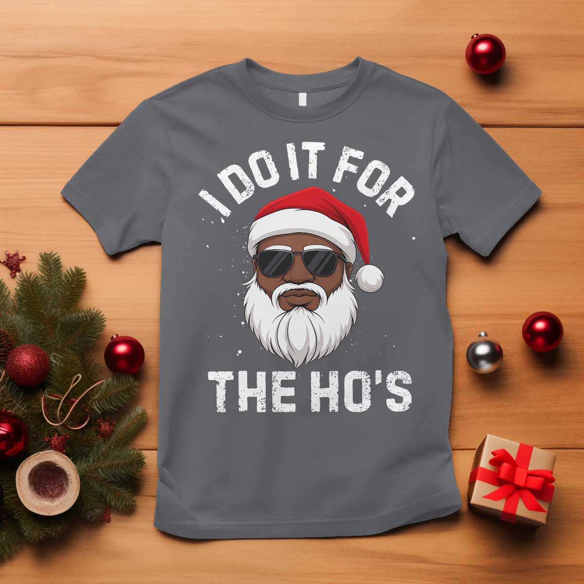 I Do It For The Hos Black Santa Christmas T Shirt Funny Inappropriate Rude Santa TS10 Charcoal Print Your Wear