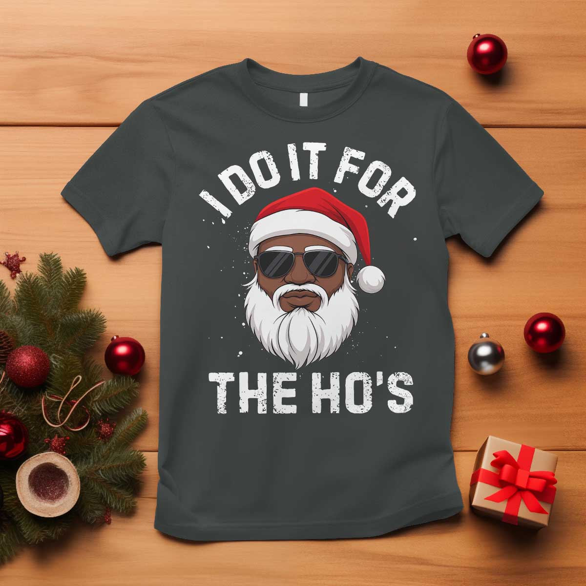 I Do It For The Hos Black Santa Christmas T Shirt Funny Inappropriate Rude Santa TS10 Dark Heather Print Your Wear