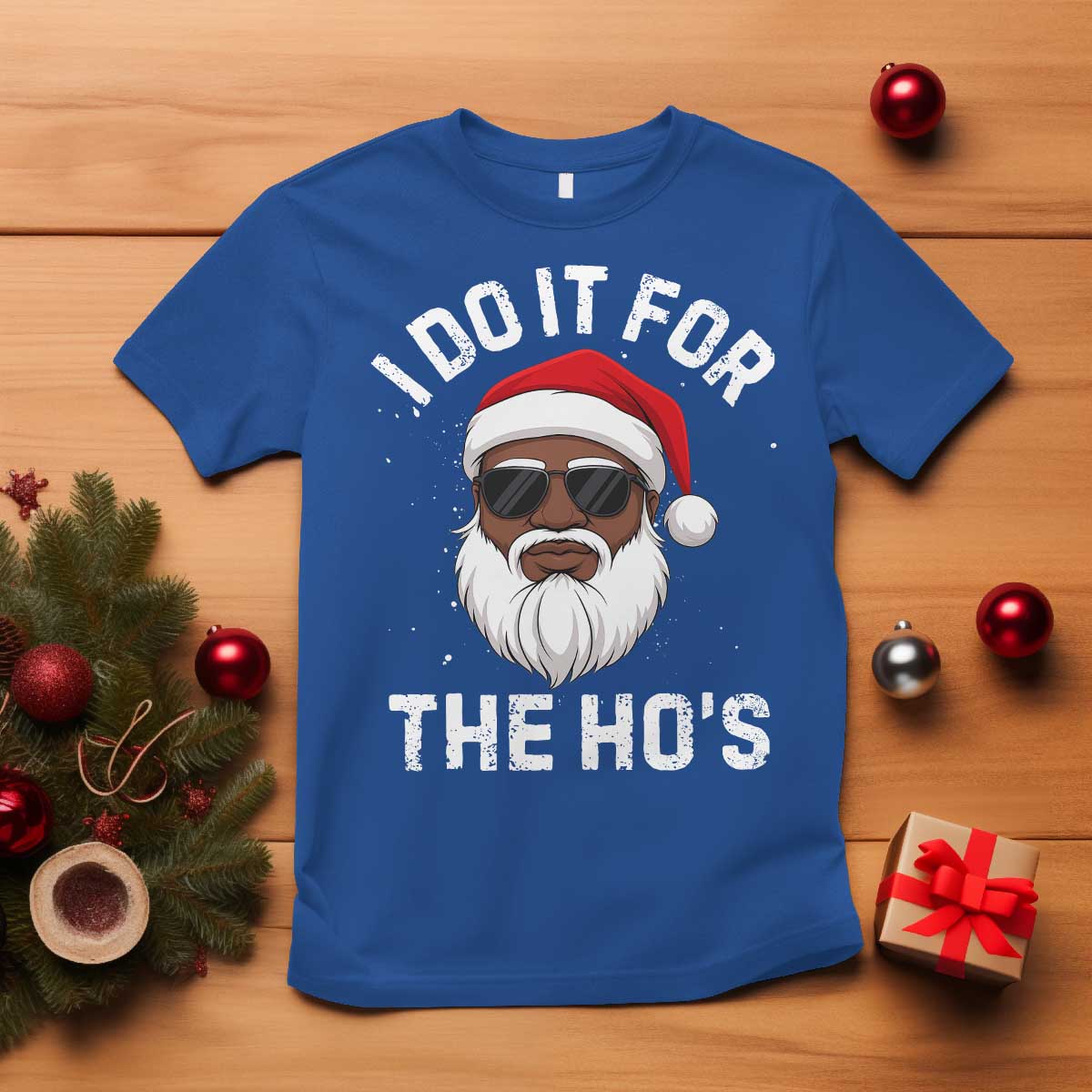 I Do It For The Hos Black Santa Christmas T Shirt Funny Inappropriate Rude Santa TS10 Royal Blue Print Your Wear