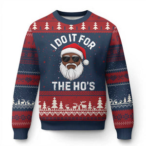 I Do It For The Hos Black Santa Xmas Ugly Christmas Sweater Funny Inappropriate Rude Santa TS10 Navy Red Print Your Wear