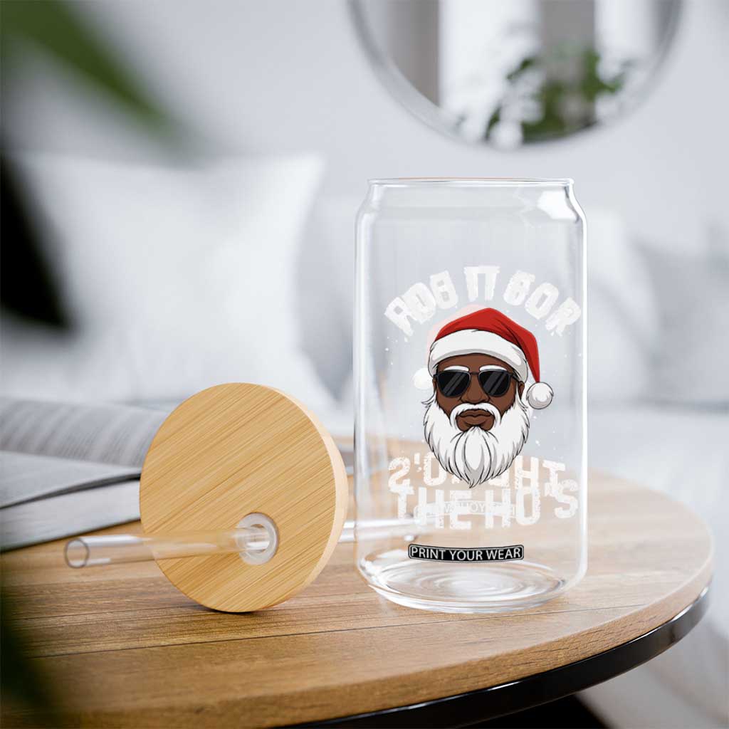 I Do It For The Hos Black Santa Christmas Glass Can Funny Inappropriate Rude Santa - Print Your Wear