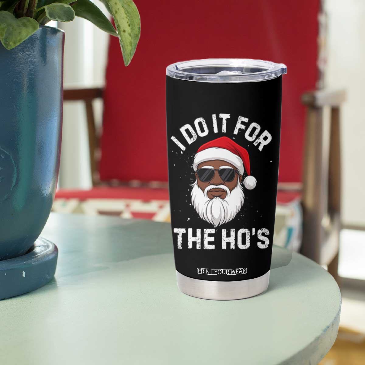 I Do It For The Hos Black Santa Christmas Tumbler Cup Funny Inappropriate Rude Santa - Print Your Wear