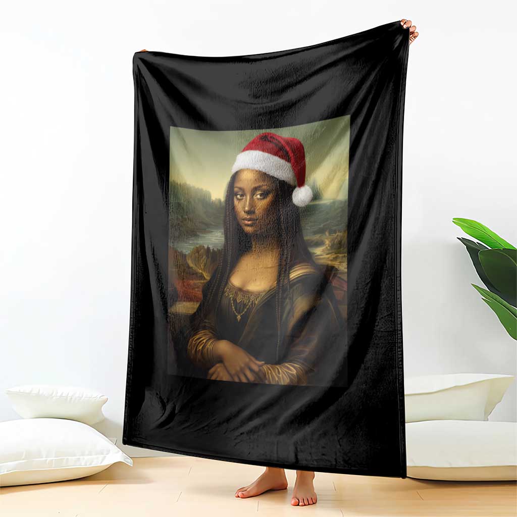 Funny Black Christmas Throw Blanket Vintage Mona Lisa Afro Santa Da Vinci Xmas TS10 Print Your Wear