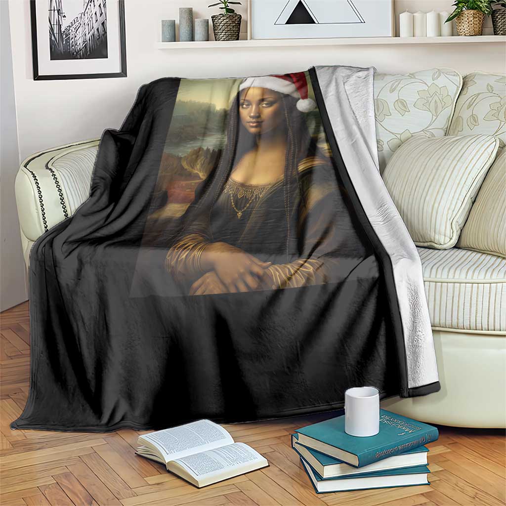Funny Black Christmas Throw Blanket Vintage Mona Lisa Afro Santa Da Vinci Xmas TS10 Print Your Wear