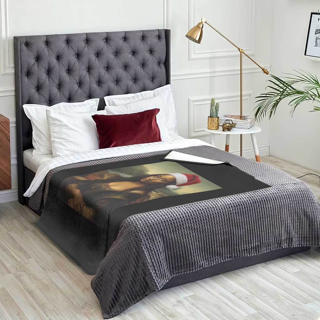Funny Black Christmas Throw Blanket Vintage Mona Lisa Afro Santa Da Vinci Xmas TS10 Print Your Wear