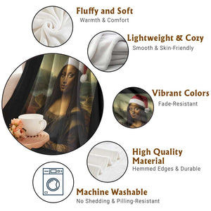 Funny Black Christmas Throw Blanket Vintage Mona Lisa Afro Santa Da Vinci Xmas TS10 Print Your Wear