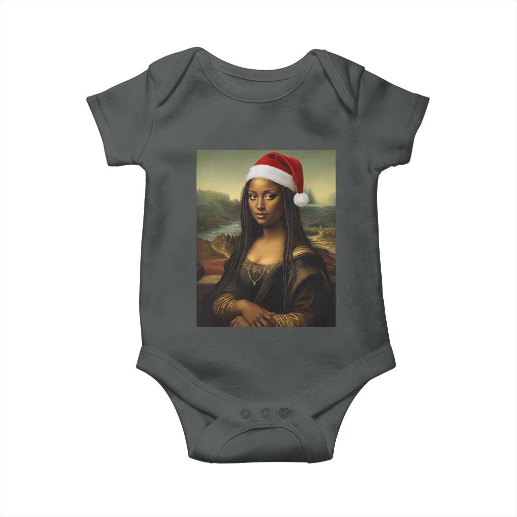 Funny Black Christmas Baby Onesie Vintage Mona Lisa Afro Santa Da Vinci Xmas TS10 Dark Heather Print Your Wear