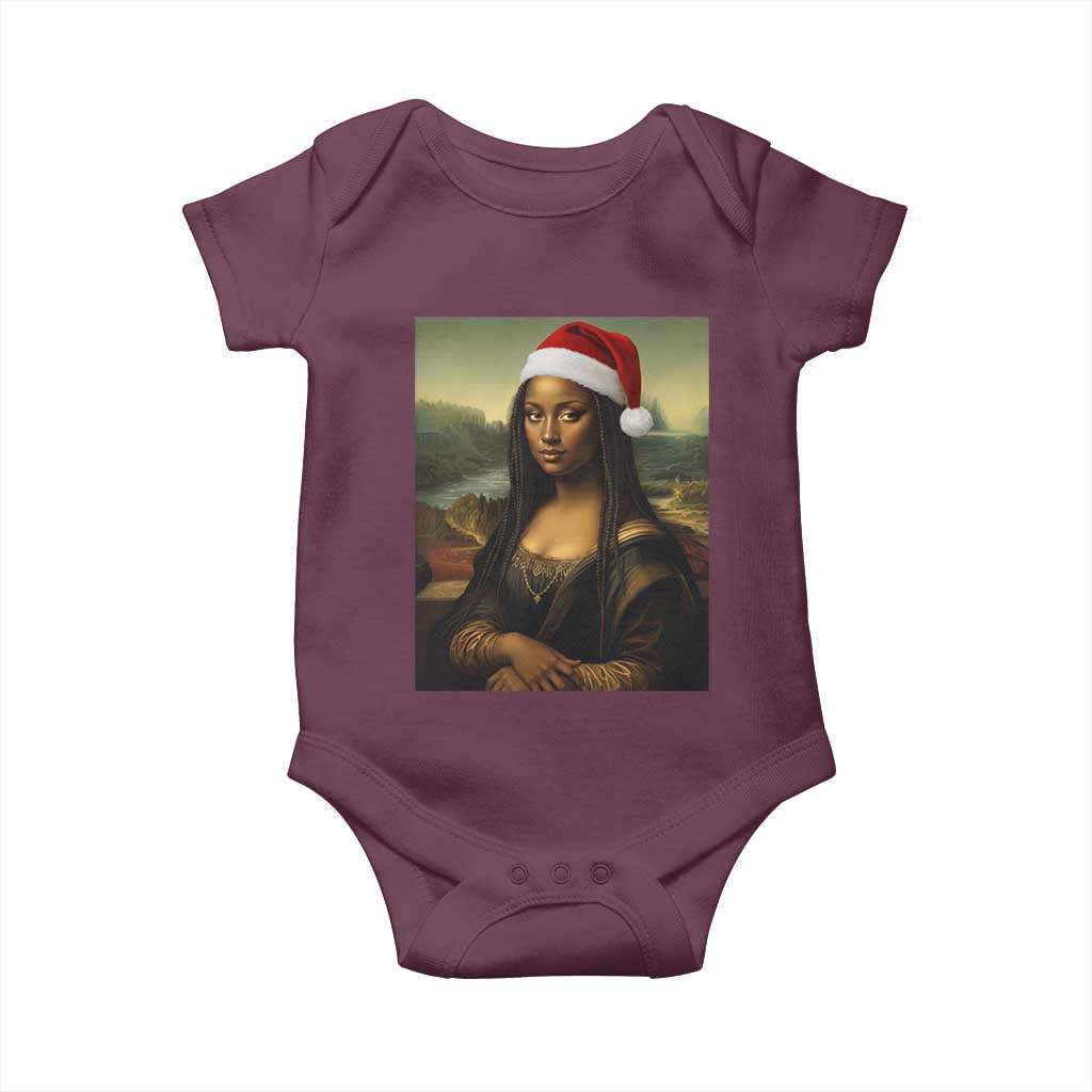 Funny Black Christmas Baby Onesie Vintage Mona Lisa Afro Santa Da Vinci Xmas TS10 Maroon Print Your Wear