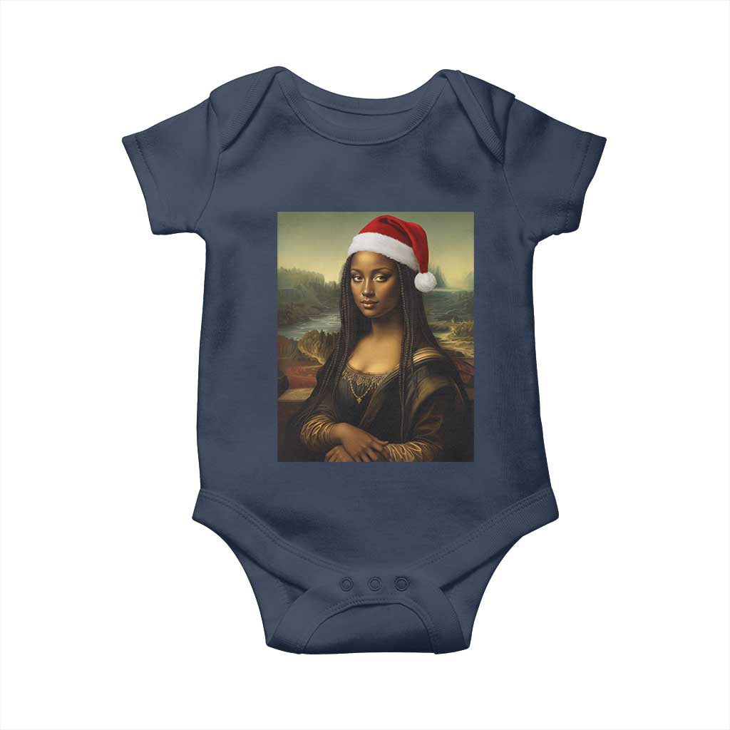 Funny Black Christmas Baby Onesie Vintage Mona Lisa Afro Santa Da Vinci Xmas TS10 Navy Print Your Wear