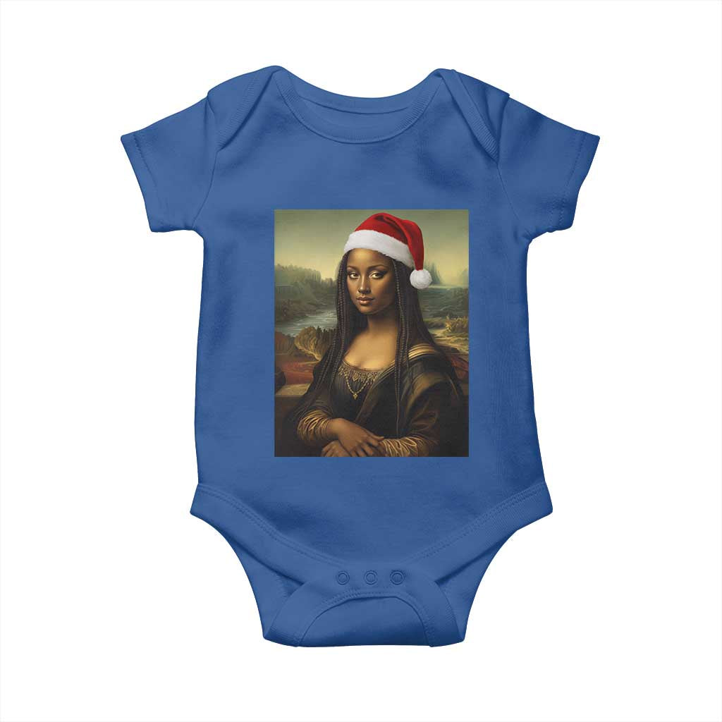 Funny Black Christmas Baby Onesie Vintage Mona Lisa Afro Santa Da Vinci Xmas TS10 Royal Blue Print Your Wear