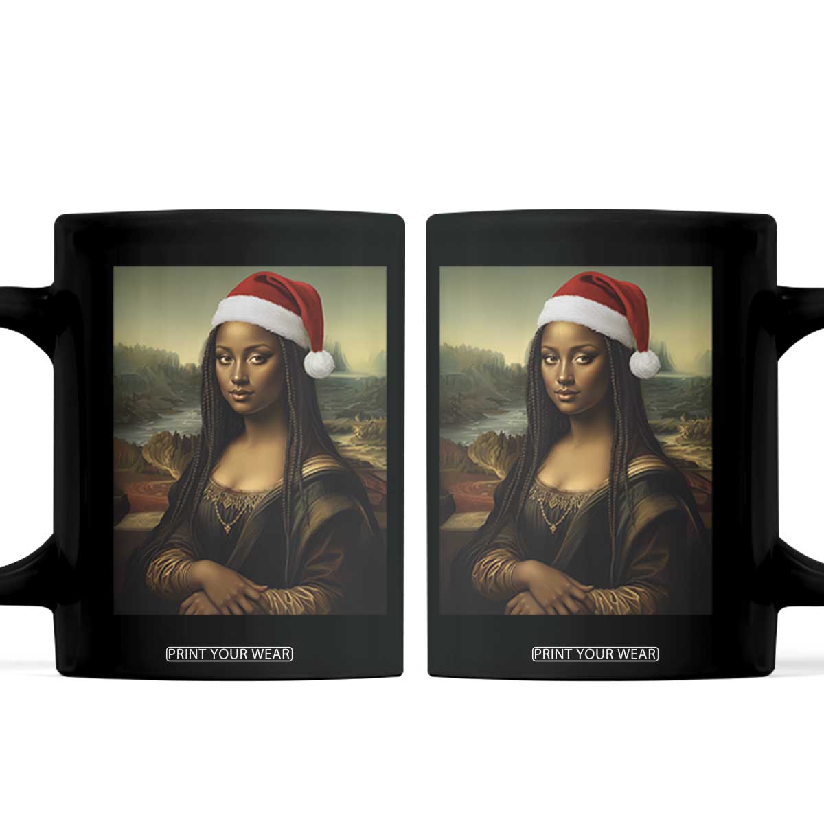 Funny Black Christmas Coffee Mug Vintage Mona Lisa Afro Santa Da Vinci Xmas - Print Your Wear