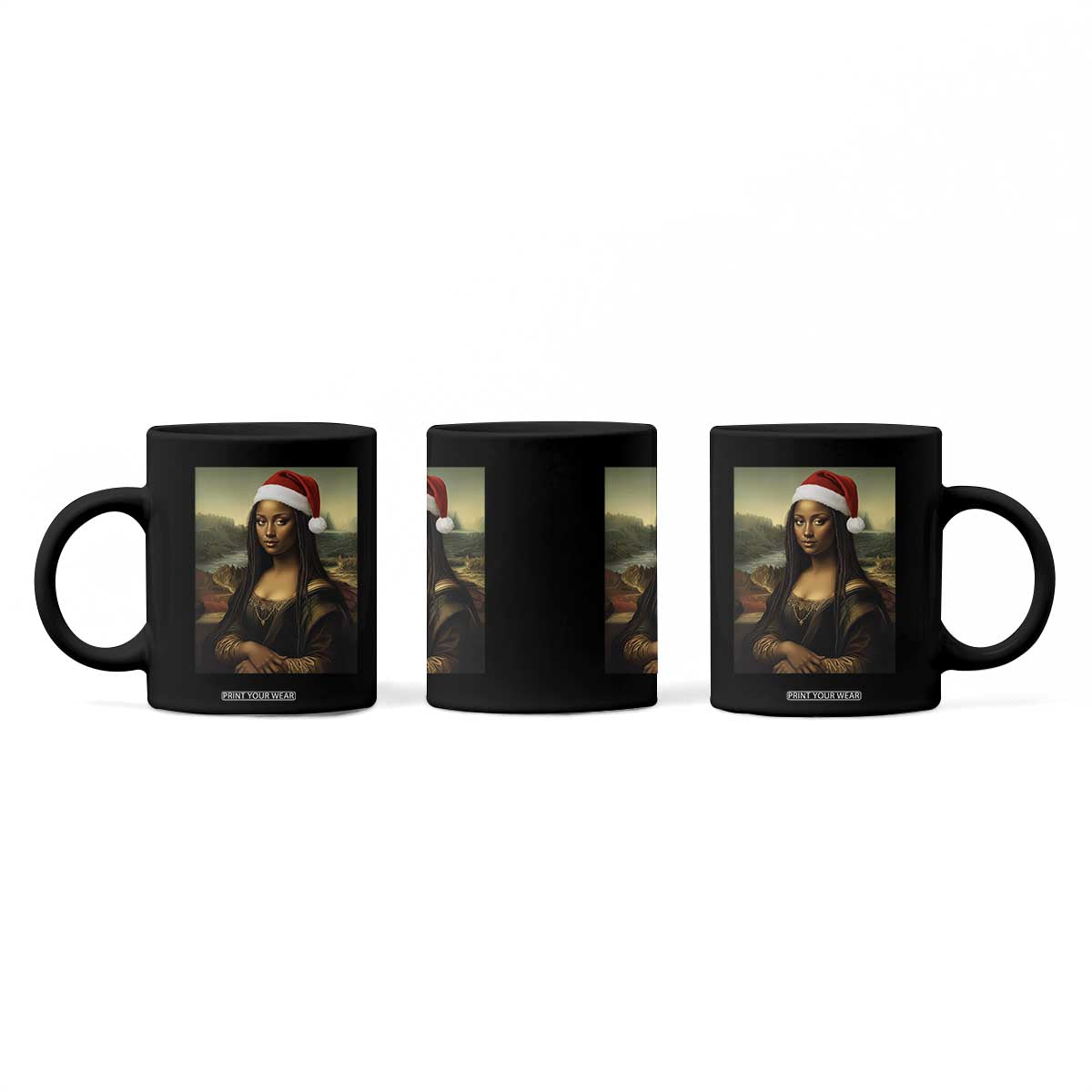 Funny Black Christmas Coffee Mug Vintage Mona Lisa Afro Santa Da Vinci Xmas - Print Your Wear