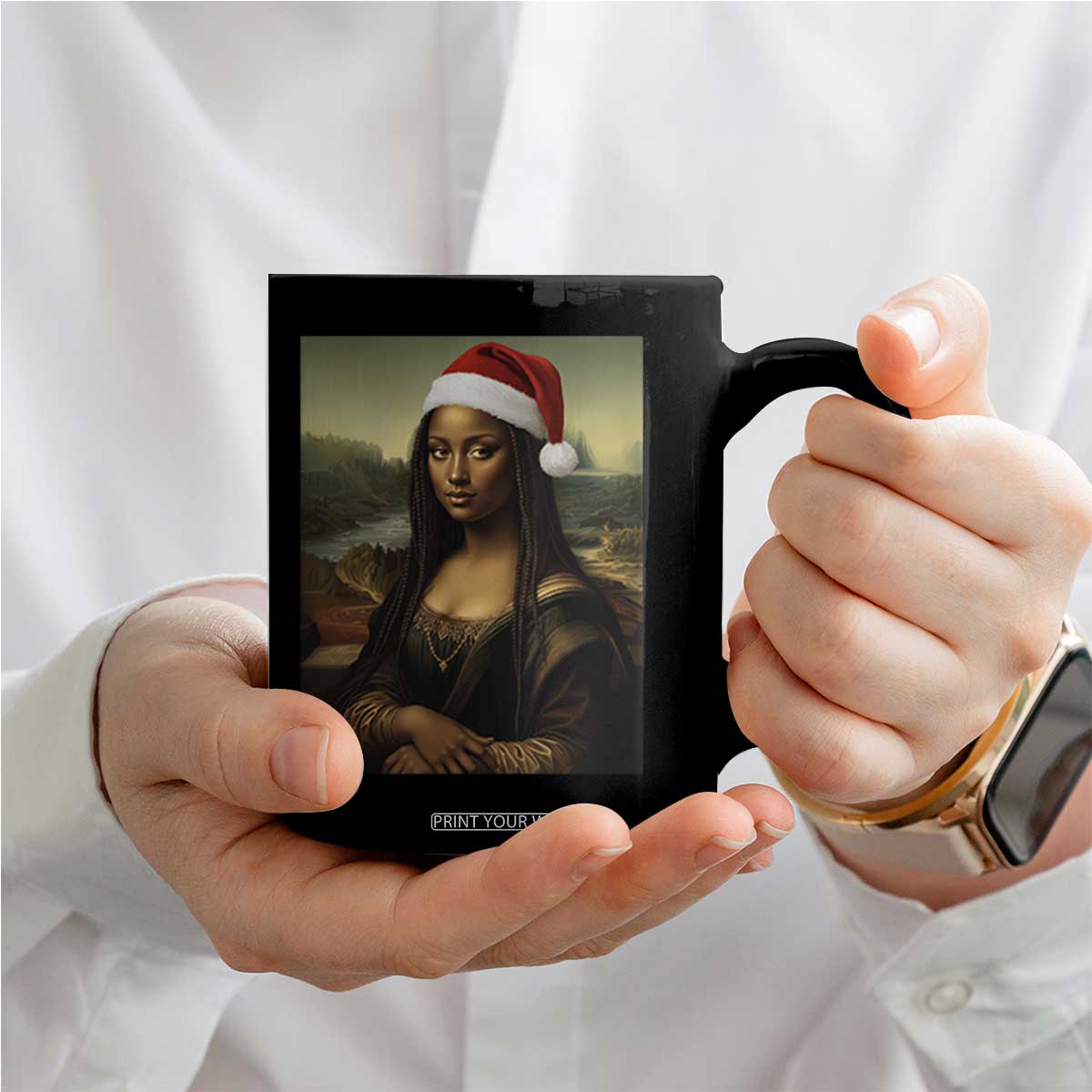 Funny Black Christmas Coffee Mug Vintage Mona Lisa Afro Santa Da Vinci Xmas TS10 Print Your Wear