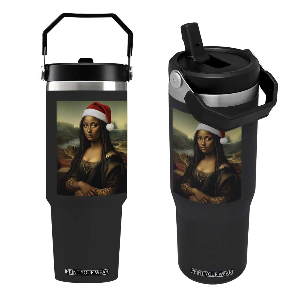 Funny Black Christmas Flip Straw Tumbler Vintage Mona Lisa Afro Santa Da Vinci Xmas TS10 One Size: 30 oz Black Print Your Wear