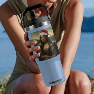 Funny Black Christmas Flip Straw Tumbler Vintage Mona Lisa Afro Santa Da Vinci Xmas TS10 One Size: 30 oz Light Blue Print Your Wear