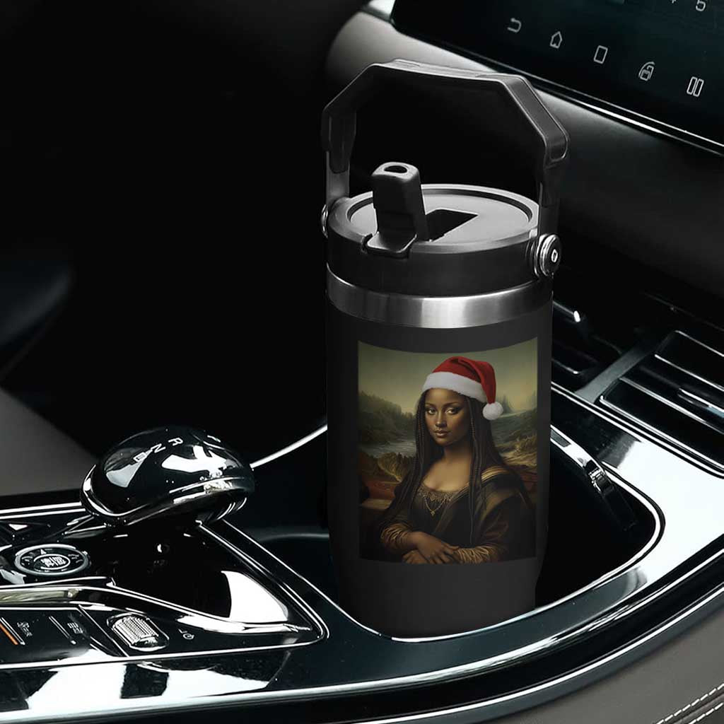 Funny Black Christmas Flip Straw Tumbler Vintage Mona Lisa Afro Santa Da Vinci Xmas - Print Your Wear