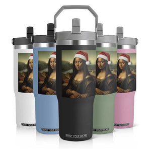 Funny Black Christmas Flip Straw Tumbler Vintage Mona Lisa Afro Santa Da Vinci Xmas - Print Your Wear