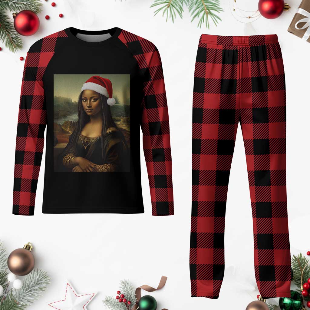 Funny Black Christmas Plaid Pajama Set Vintage Mona Lisa Afro Santa Da Vinci Xmas TS10 Buffalo Plaid Print Your Wear