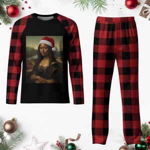 Funny Black Christmas Plaid Pajama Set Vintage Mona Lisa Afro Santa Da Vinci Xmas TS10 Buffalo Plaid Print Your Wear