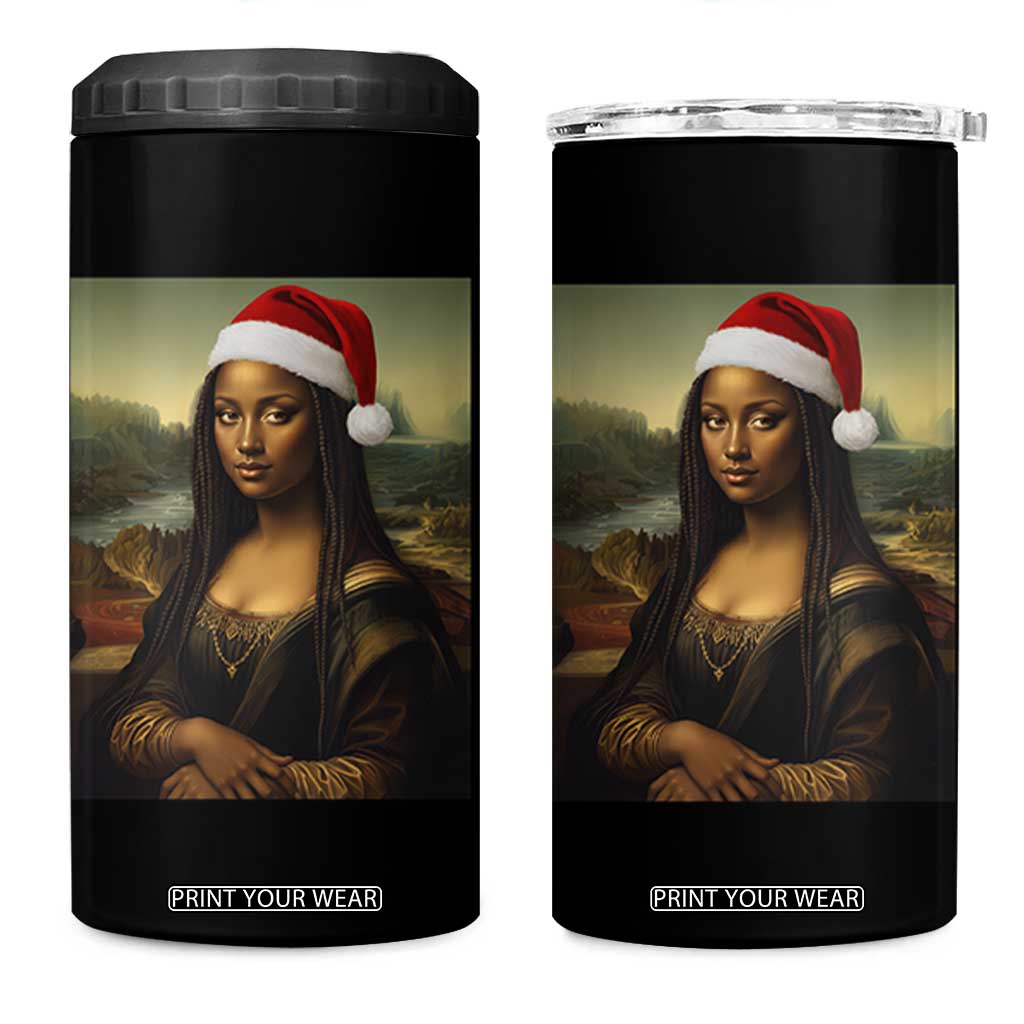 Funny Black Christmas 4 in 1 Can Cooler Tumbler Vintage Mona Lisa Afro Santa Da Vinci Xmas - Print Your Wear