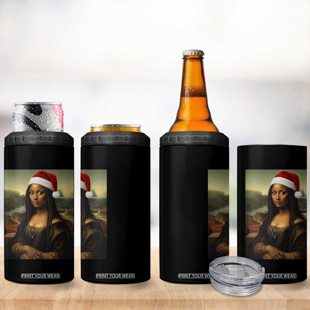 Funny Black Christmas 4 in 1 Can Cooler Tumbler Vintage Mona Lisa Afro Santa Da Vinci Xmas - Print Your Wear