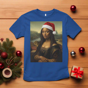 Funny Black Christmas T Shirt Vintage Mona Lisa Afro Santa Da Vinci Xmas - Print Your Wear
