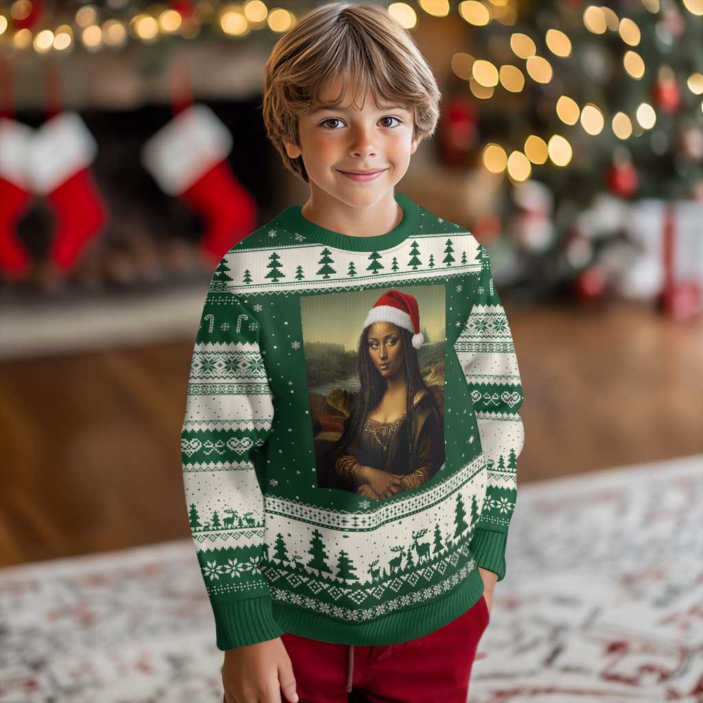 Funny Black Xmas Ugly Christmas Sweater Vintage Mona Lisa Afro Santa Da Vinci Xmas TS10 Forest Green Beige Print Your Wear