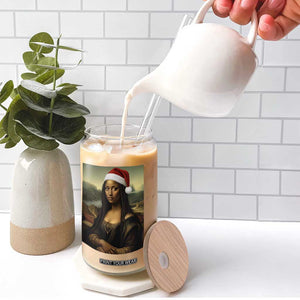 Funny Black Christmas Glass Can Vintage Mona Lisa Afro Santa Da Vinci Xmas - Print Your Wear