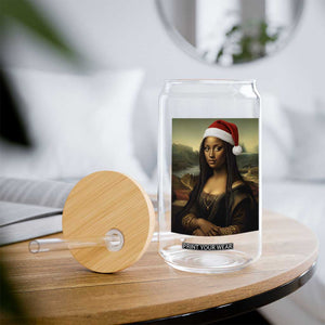 Funny Black Christmas Glass Can Vintage Mona Lisa Afro Santa Da Vinci Xmas - Print Your Wear