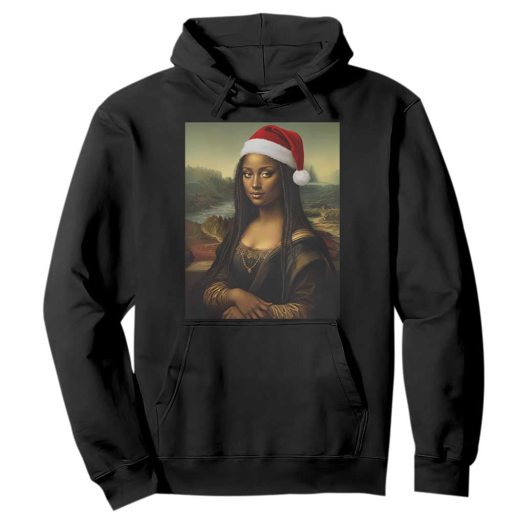 Funny Black Christmas Hoodie Vintage Mona Lisa Afro Santa Da Vinci Xmas - Print Your Wear