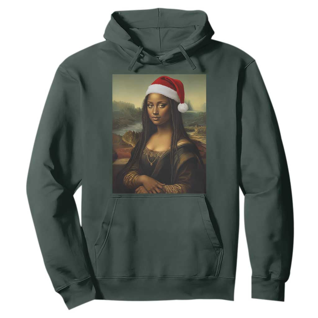 Funny Black Christmas Hoodie Vintage Mona Lisa Afro Santa Da Vinci Xmas TS10 Dark Forest Green Print Your Wear