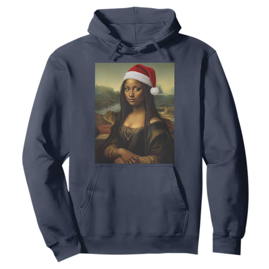 Funny Black Christmas Hoodie Vintage Mona Lisa Afro Santa Da Vinci Xmas - Print Your Wear