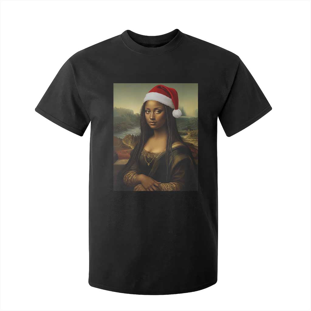 Funny Black Christmas T Shirt For Kid Vintage Mona Lisa Afro Santa Da Vinci Xmas TS10 Black Print Your Wear