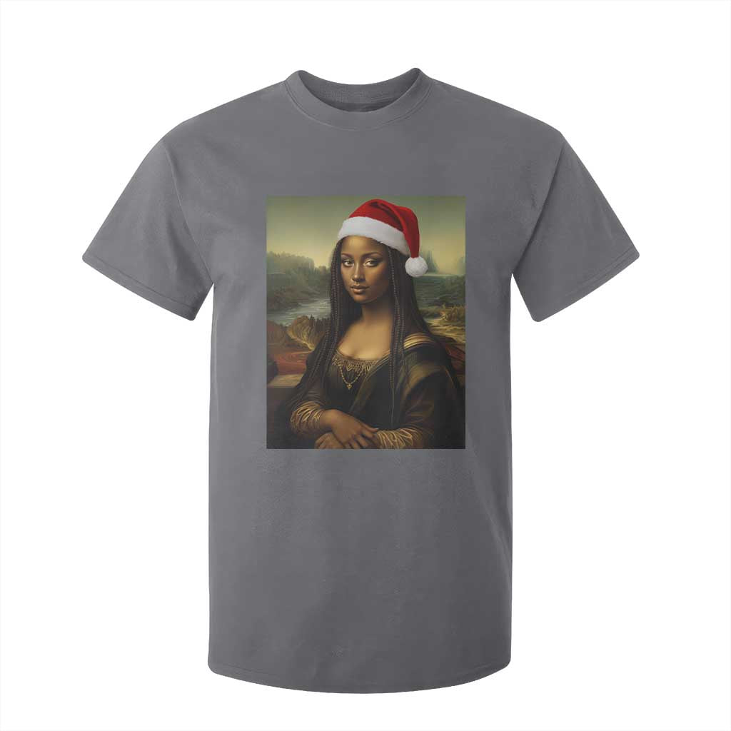 Funny Black Christmas T Shirt For Kid Vintage Mona Lisa Afro Santa Da Vinci Xmas TS10 Charcoal Print Your Wear