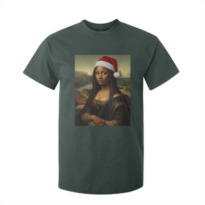 Funny Black Christmas T Shirt For Kid Vintage Mona Lisa Afro Santa Da Vinci Xmas TS10 Dark Forest Green Print Your Wear