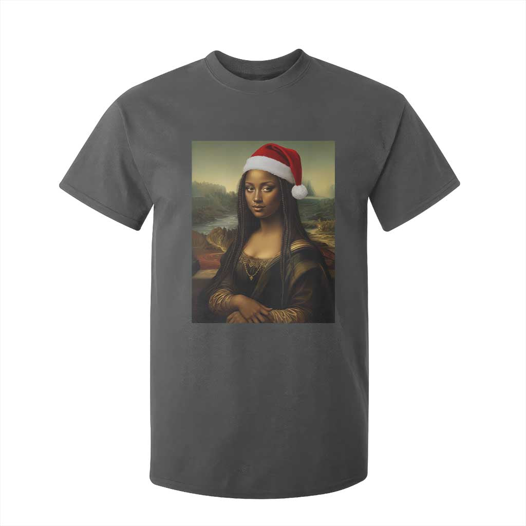 Funny Black Christmas T Shirt For Kid Vintage Mona Lisa Afro Santa Da Vinci Xmas TS10 Dark Heather Print Your Wear