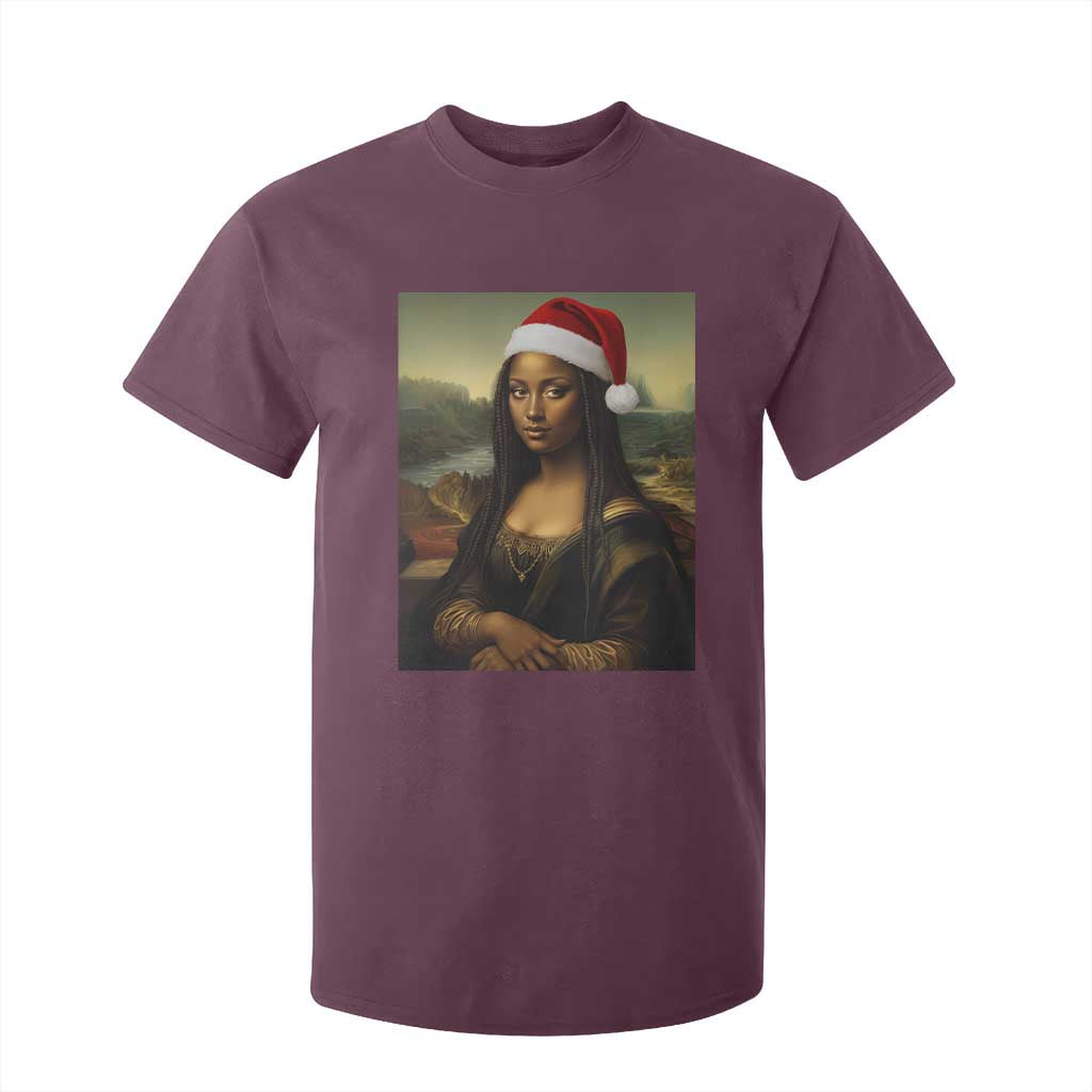 Funny Black Christmas T Shirt For Kid Vintage Mona Lisa Afro Santa Da Vinci Xmas TS10 Maroon Print Your Wear